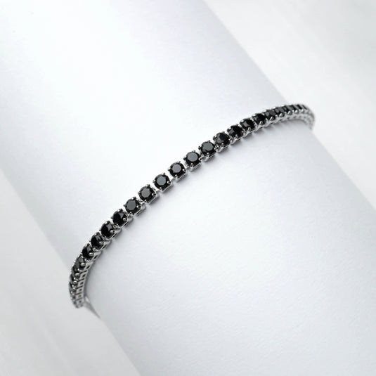 QuinShine luxury black Stone Jewelry black gemstone tennis bracelet with silver setting