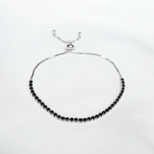 QuinShine luxury black Stone Jewelry bracelet with black stones and silver adjustable chain