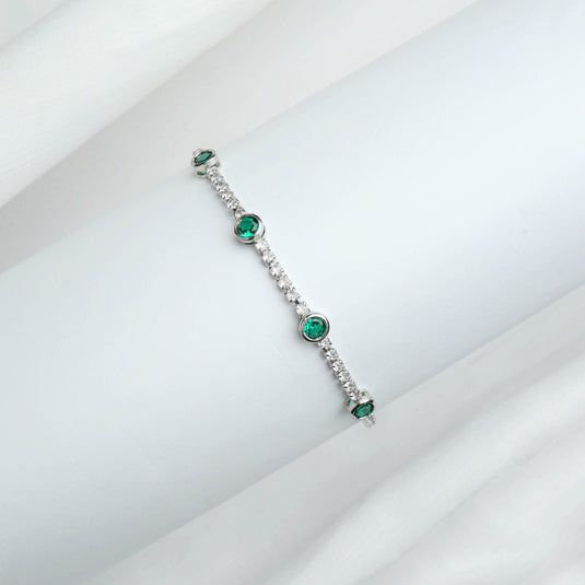QuinShine luxury emerald jewelry bracelet with round green emeralds and sparkling clear stones