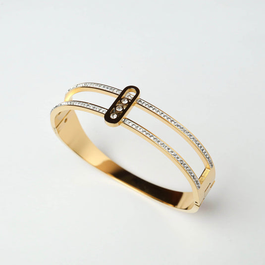 QuinShine luxury gleam bracelet in gold with sparkling stones and modern double band design