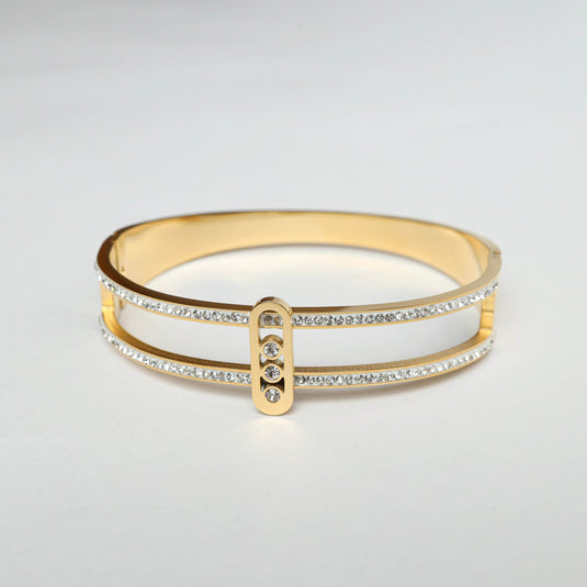 QuinShine luxury gleam bracelet with gold finish and sparkling crystals on a double band design