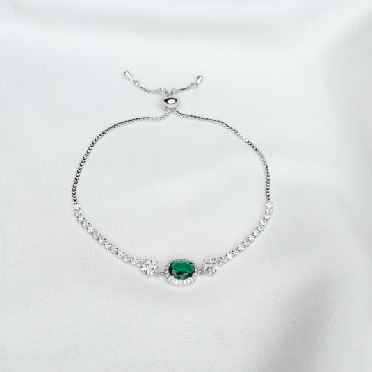 QuinShine luxury green stone bracelet with sparkling clear stones and adjustable silver chain