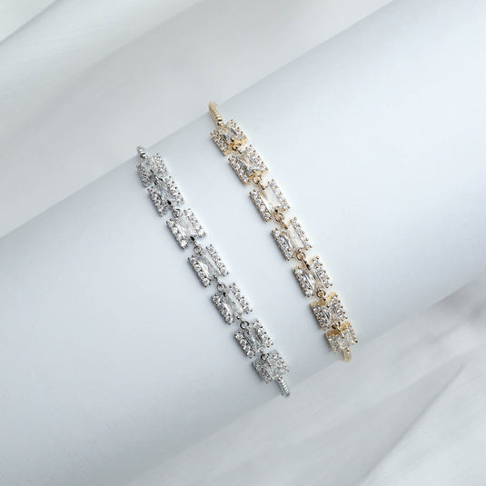 QuinShine luxury link bracelet in silver and gold with sparkling rectangular diamond accents