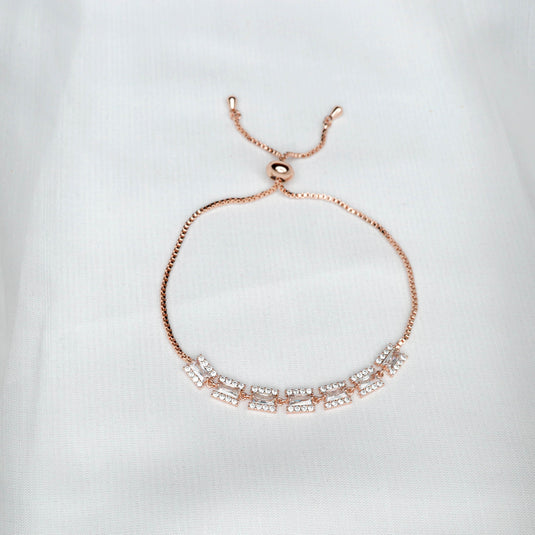 QuinShine luxury link bracelet in rose gold with adjustable chain and rectangular crystal accents