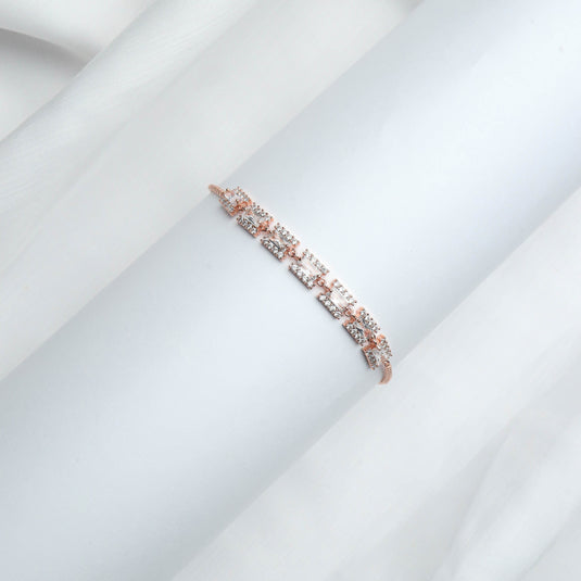 QuinShine rose gold luxury link bracelet with sparkling stones on white background