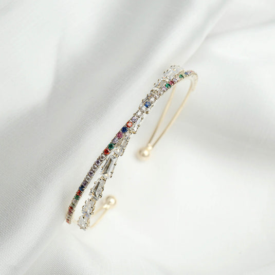 QuinShine elegant rainbow gemstone bracelet featuring multicolored stones on a delicate gold band