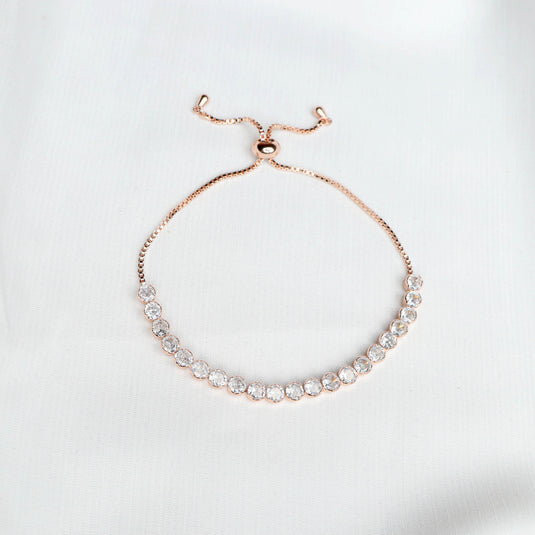QuinShine luxury tennis bracelet women with sparkling round crystals and adjustable rose gold chain