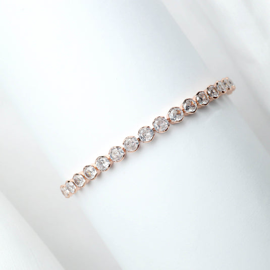 QuinShine luxury tennis bracelet women with round clear stones in rose gold setting
