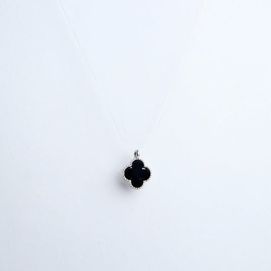 QuinShine Midnight Clover necklace with black clover pendant on delicate silver chain