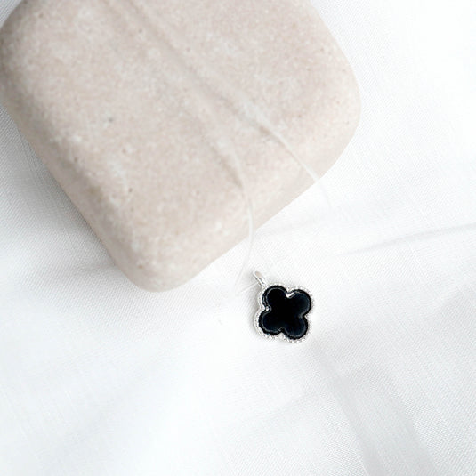 QuinShine Midnight Clover necklace with black clover pendant on delicate chain