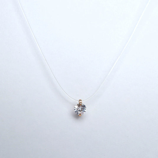 QuinShine minimalist jewelry necklace with single round crystal pendant on thin chain