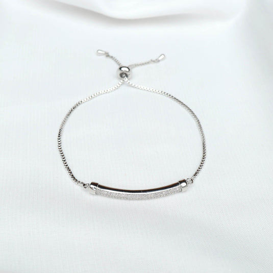 QuinShine minimalist silver bracelet with adjustable chain and sleek bar design on white background