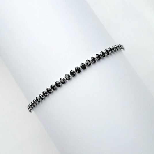QuinShine minimalist silver Chain bracelet with Black Stone on white background