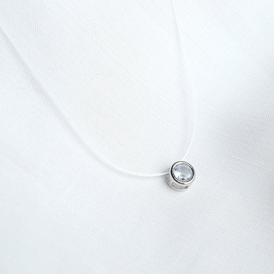 QuinShine minimalist silver necklace with clear round gemstone on delicate chain