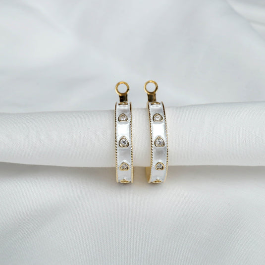 QuinShine Moonlit Dazzle Hoops gold hoop earrings with white and crystal heart details