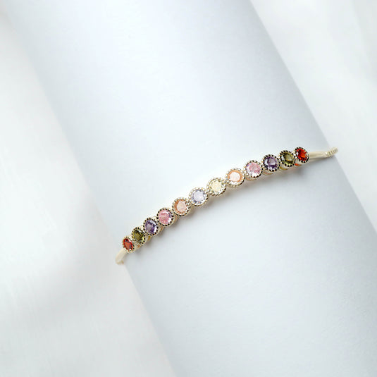 QuinShine delicate multi-stone bracelet for women with colorful gemstones set in gold