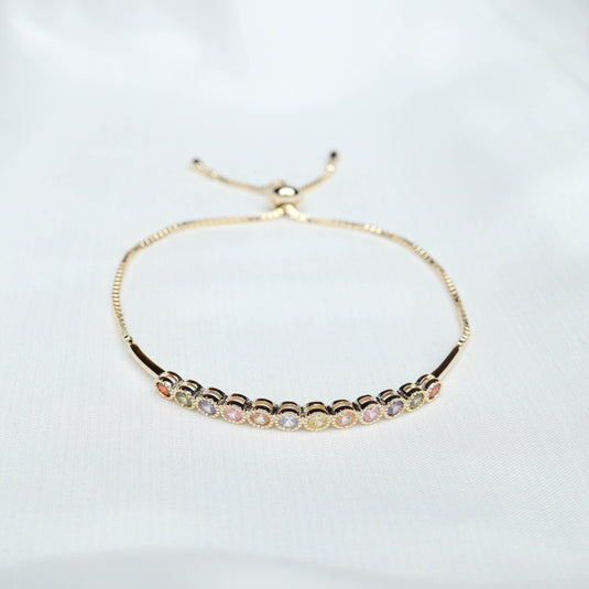 QuinShine delicate multi-stone bracelet for women with adjustable gold chain and pastel gemstones