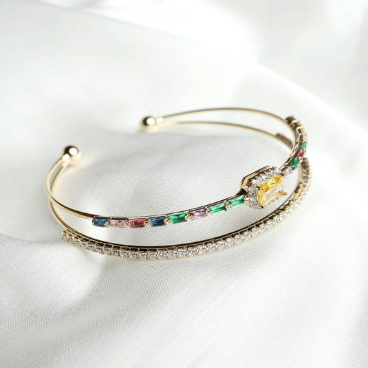 QuinShine Radiant Arc Bracelet featuring colorful gems and sparkling accents for an elegant look