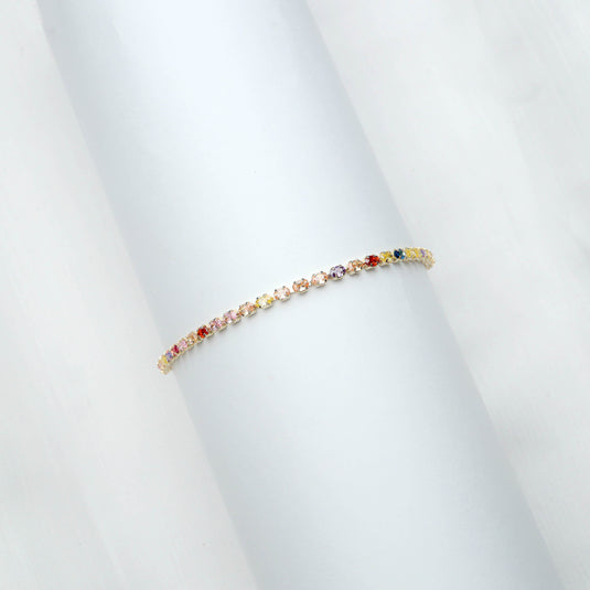 QuinShine delicate rainbow tennis bracelet with multicolor gemstones set in gold