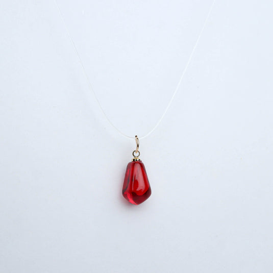 QuinShine elegant sheer necklace with a delicate red pendant on a thin transparent cord