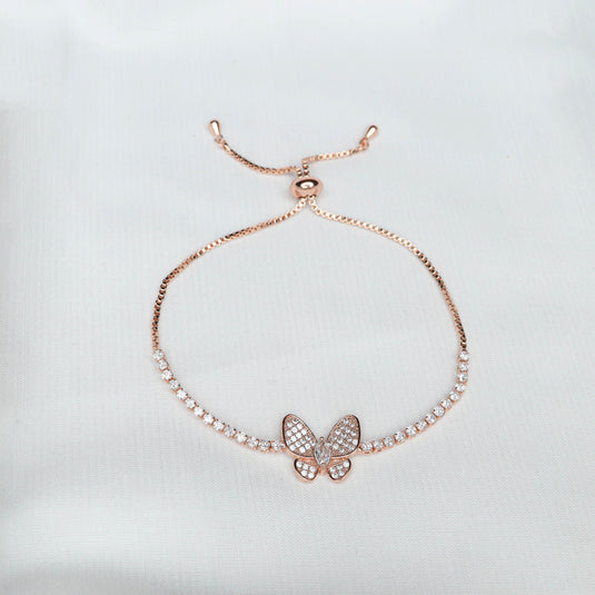 Rose Gold butterfly charm bracelet for women with adjustable chain and crystal accents
