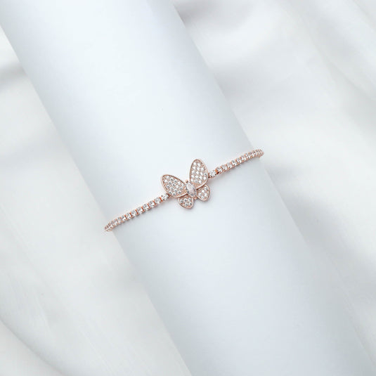 QuinShine rose gold butterfly charm bracelet for women with sparkling crystals on delicate chain