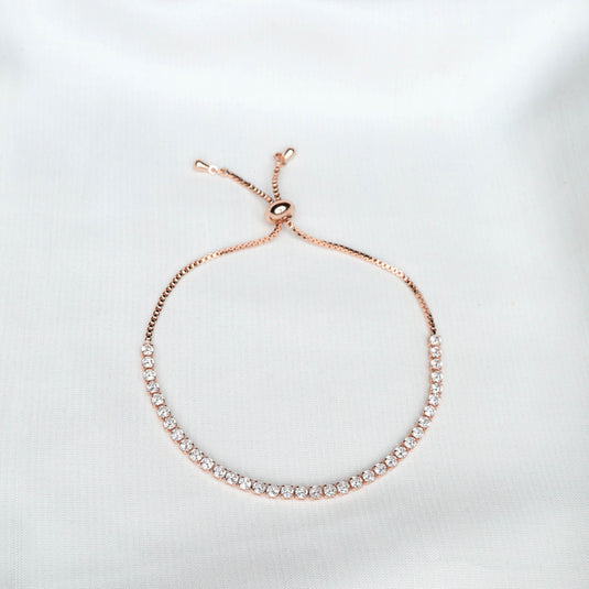 QuinShine delicate tennis bracelet with sparkling stones and adjustable rose gold chain