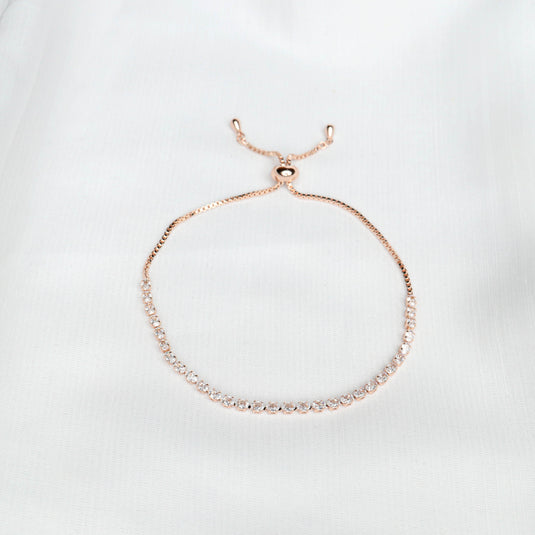 QuinShine delicate rose gold line bracelet with adjustable chain and sparkling crystals