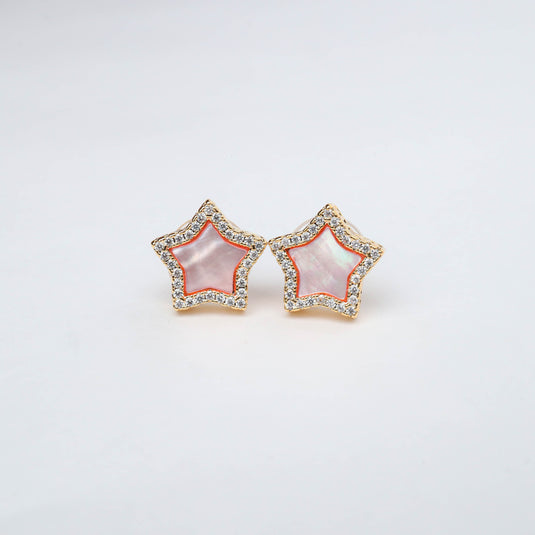 QuinShine rose gold star earrings with mother of pearl center and rhinestone border