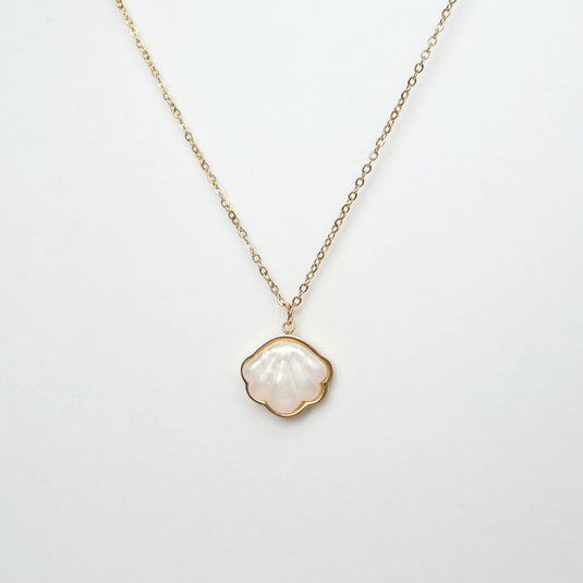 Gold chain necklace with white seashell pendant jewelry from QuinShine online store
