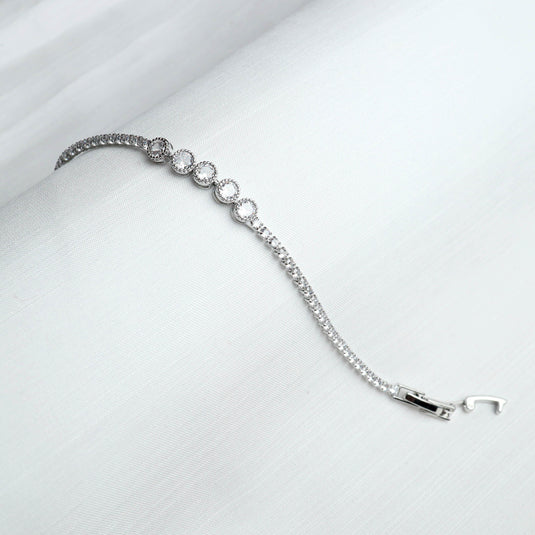 QuinShine elegant silver bezel set tennis bracelet with round stones and secure clasp