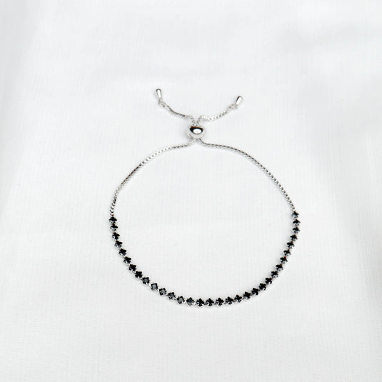QuinShine black diamond tennis bracelet with adjustable silver chain and black gemstones