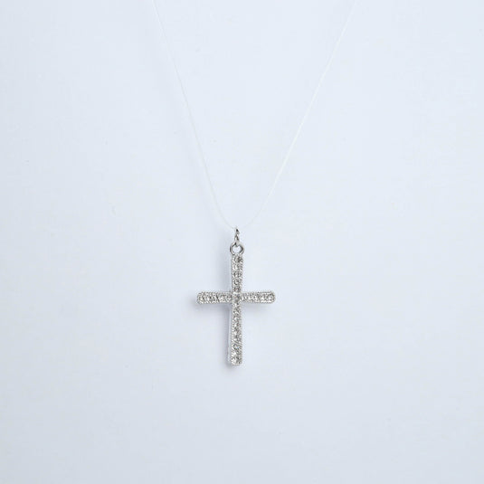 QuinShine silver cross necklace with sparkling stones and delicate chain on white background