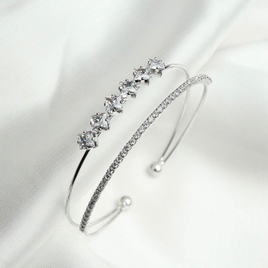QuinShine silver crystal-studded bracelet featuring two delicate bands with sparkling clear crystals