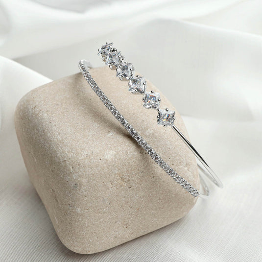 QuinShine elegant crystal-studded bracelet with square and round crystals on silver bands