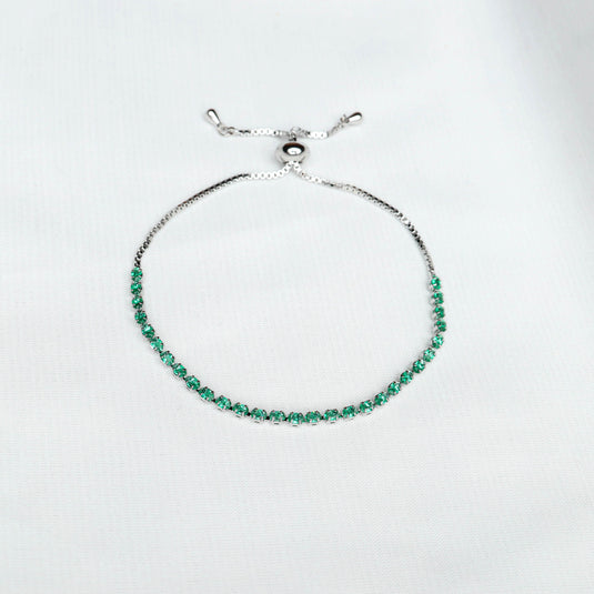 QuinShine delicate emerald bracelet women with silver adjustable chain and green gemstones