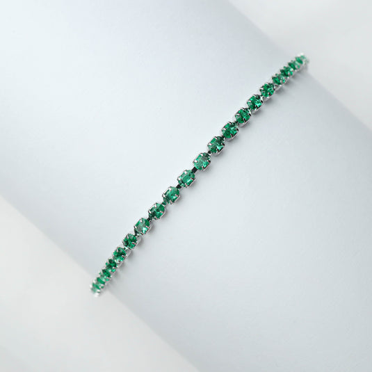 QuinShine elegant emerald bracelet women featuring a line of round green gemstones set in silver