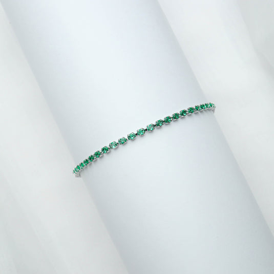 QuinShine elegant emerald bracelet women with small green gemstones on silver chain