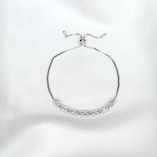 QuinShine Silver Link Bracelet for Women with adjustable chain and crystal accents