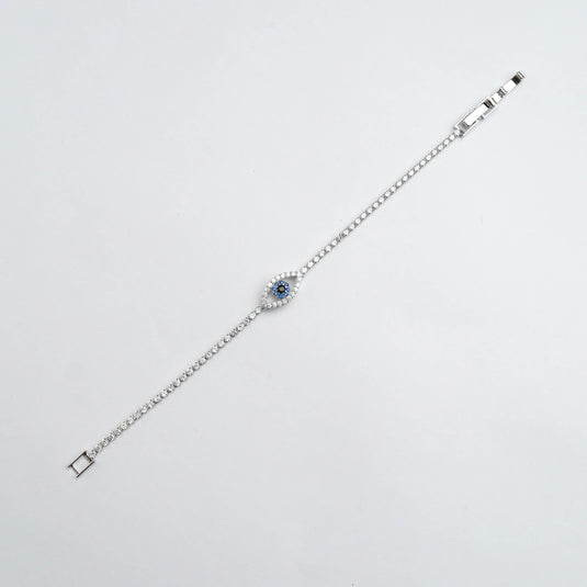 QuinShine elegant sapphire eye design bracelet with silver chain and blue centerpiece charm