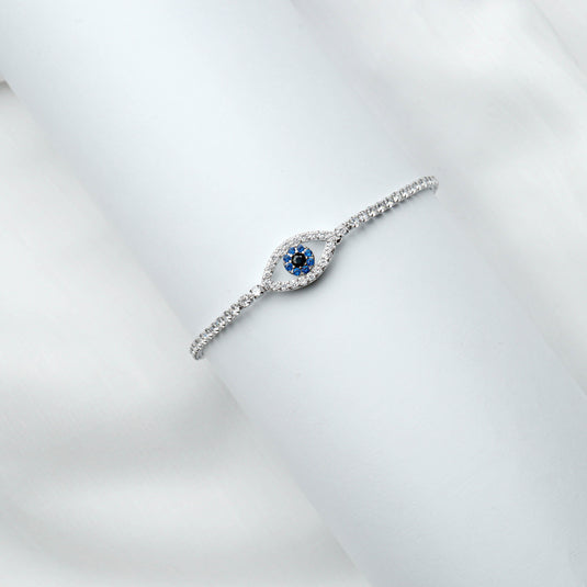 QuinShine silver bracelet featuring a sapphire eye design bracelet with blue and clear stones