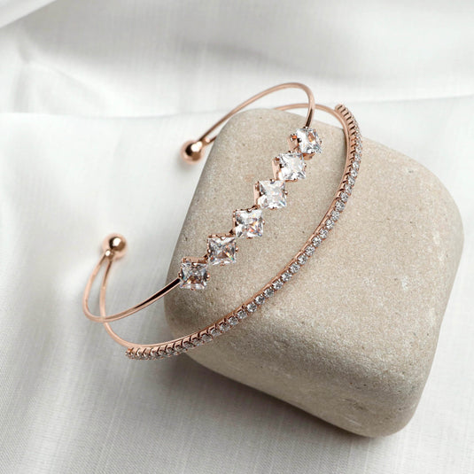 QuinShine sparkling rose vine bracelet with clear square crystals and rose gold wire design