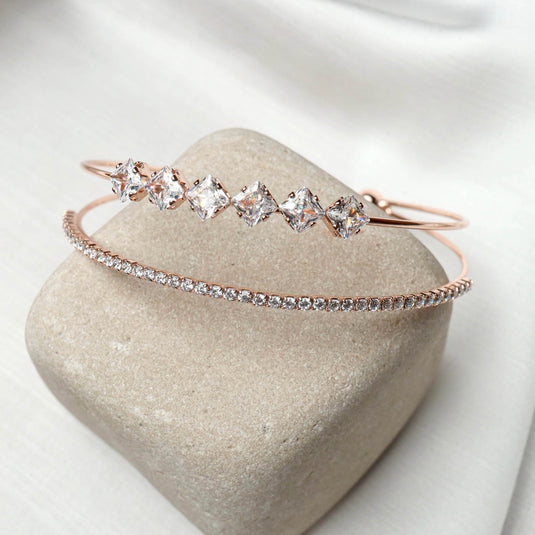 QuinShine sparkling rose vine bracelet with rose gold finish and clear crystal accents on display