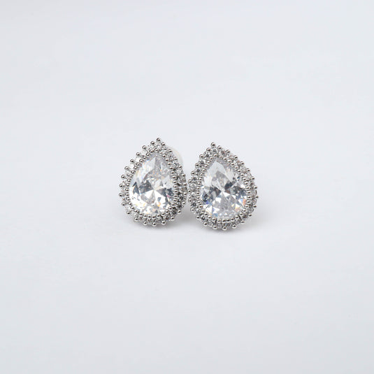QuinShine tear drop silver earrings with clear sparkling stones and intricate detailing