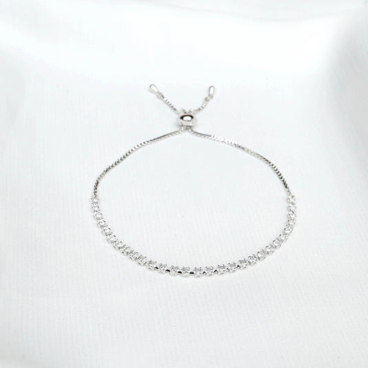 QuinShine thin diamond Line bracelet for women with adjustable silver chain on white background