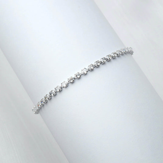 QuinShine thin diamond line bracelet for women with sparkling round diamonds on a delicate silver band