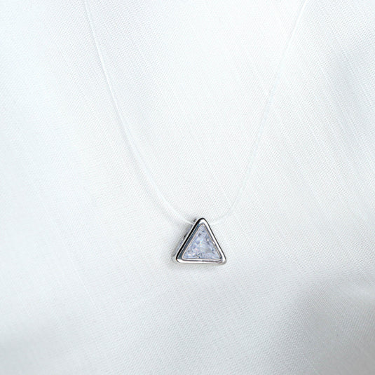 QuinShine transparent chain necklace featuring a triangular clear crystal pendant on white background