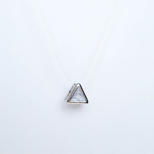 QuinShine transparent chain necklace with triangular silver pendant and clear gemstone centerpiece