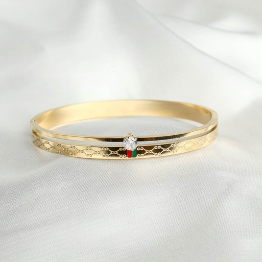 QuinShine unique glow bracelet for events in gold with diamond embellishment and intricate design