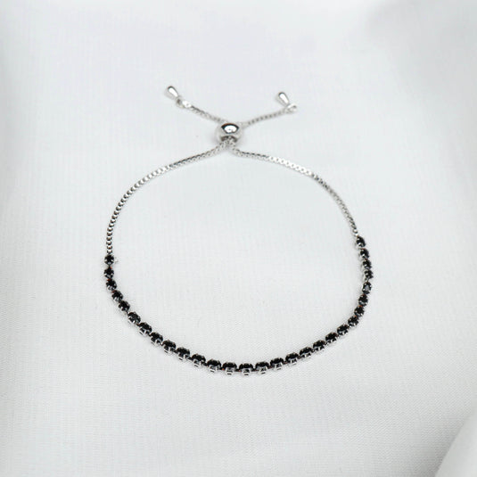 QuinShine unique minimalist Black Stone bracelet with adjustable silver chain on white background